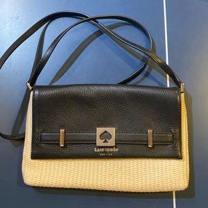 Kate Spade straw and black leather cross body